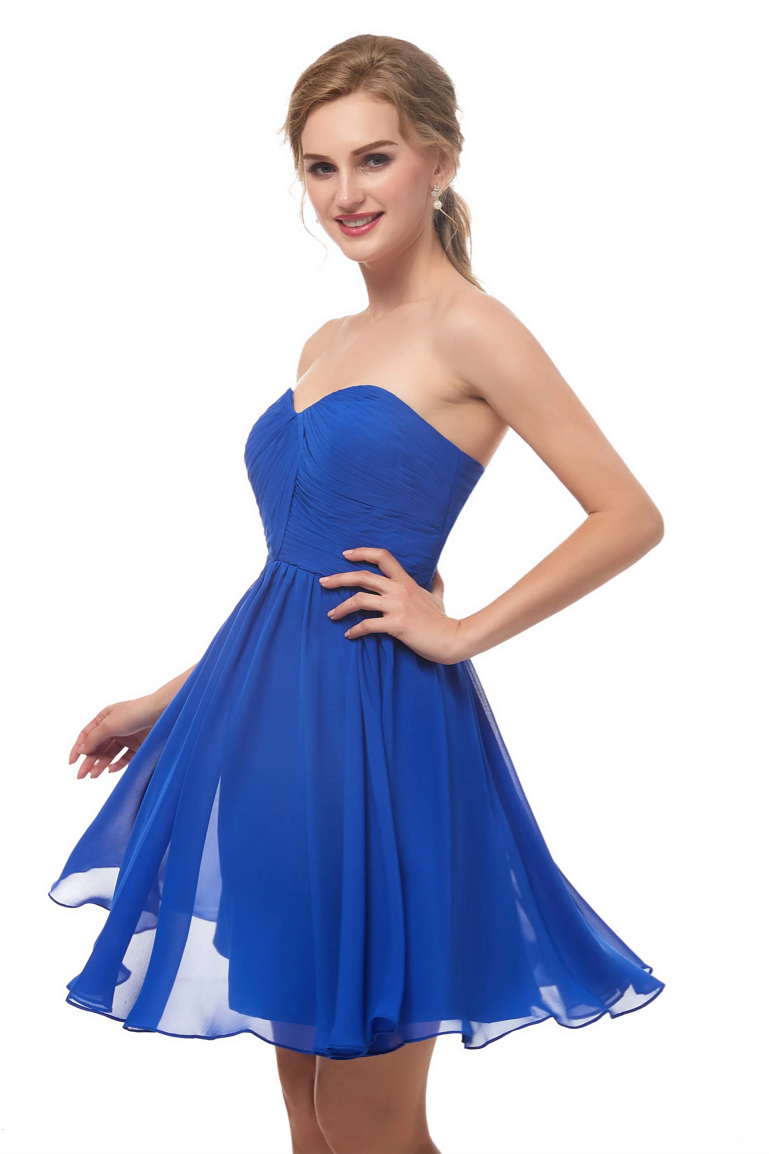 A Line Strapless Knee Length Chiffon Homecoming Dresses