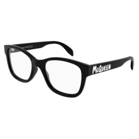 Alexander McQueen Men's Sunglasses Spring Summer Black Transparent Demo Lens Demo Lens Shiny AM0350O 001