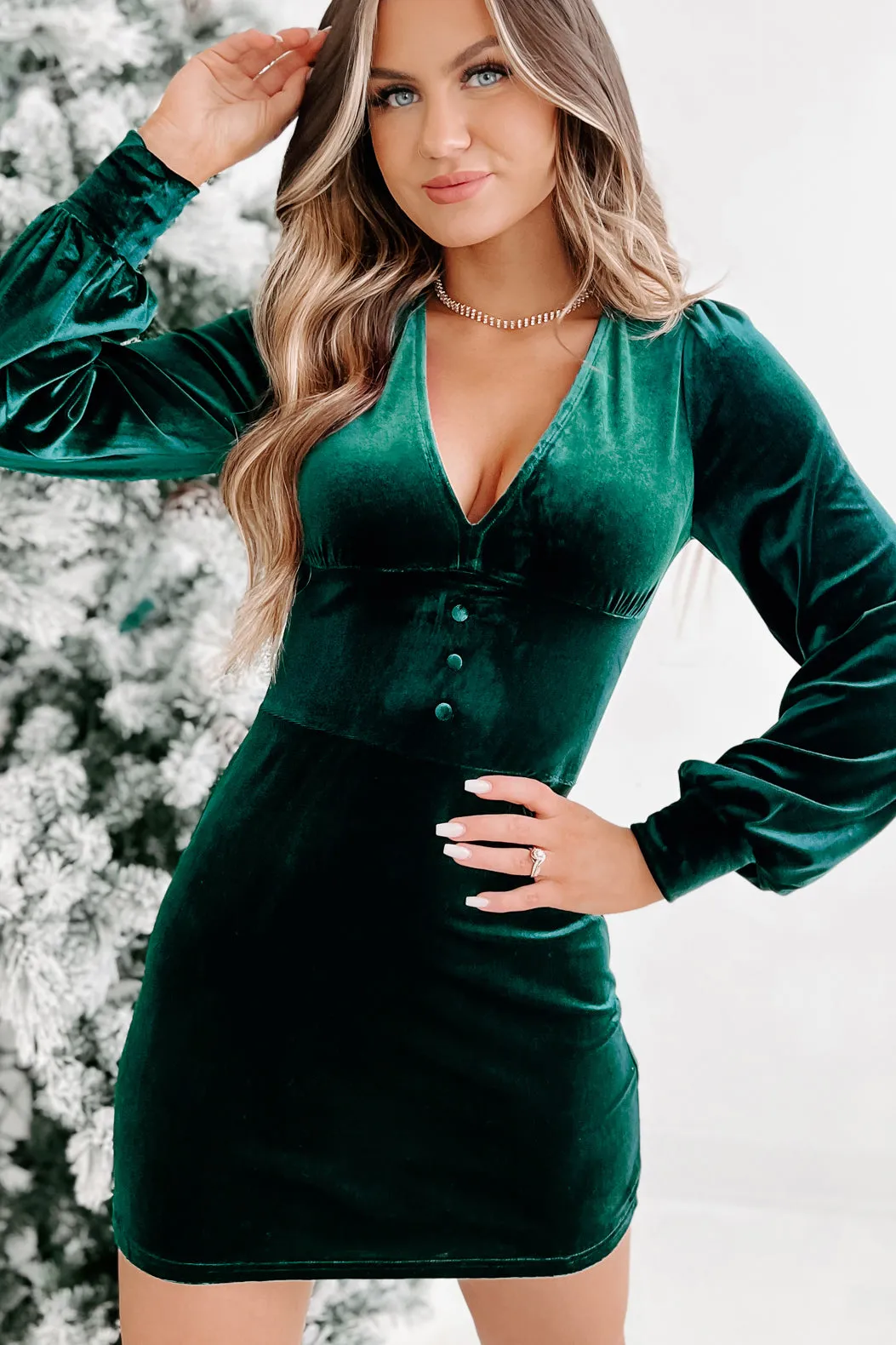 All Eyes On Me NanaMacs Original Velvet Mini Dress (Emerald Green)