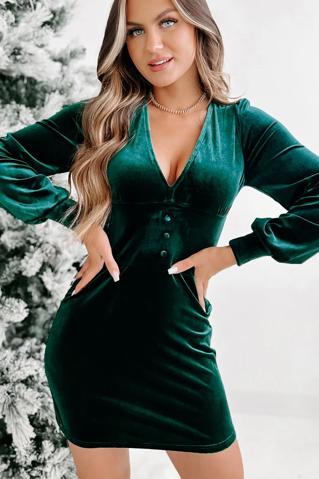 All Eyes On Me NanaMacs Original Velvet Mini Dress (Emerald Green)