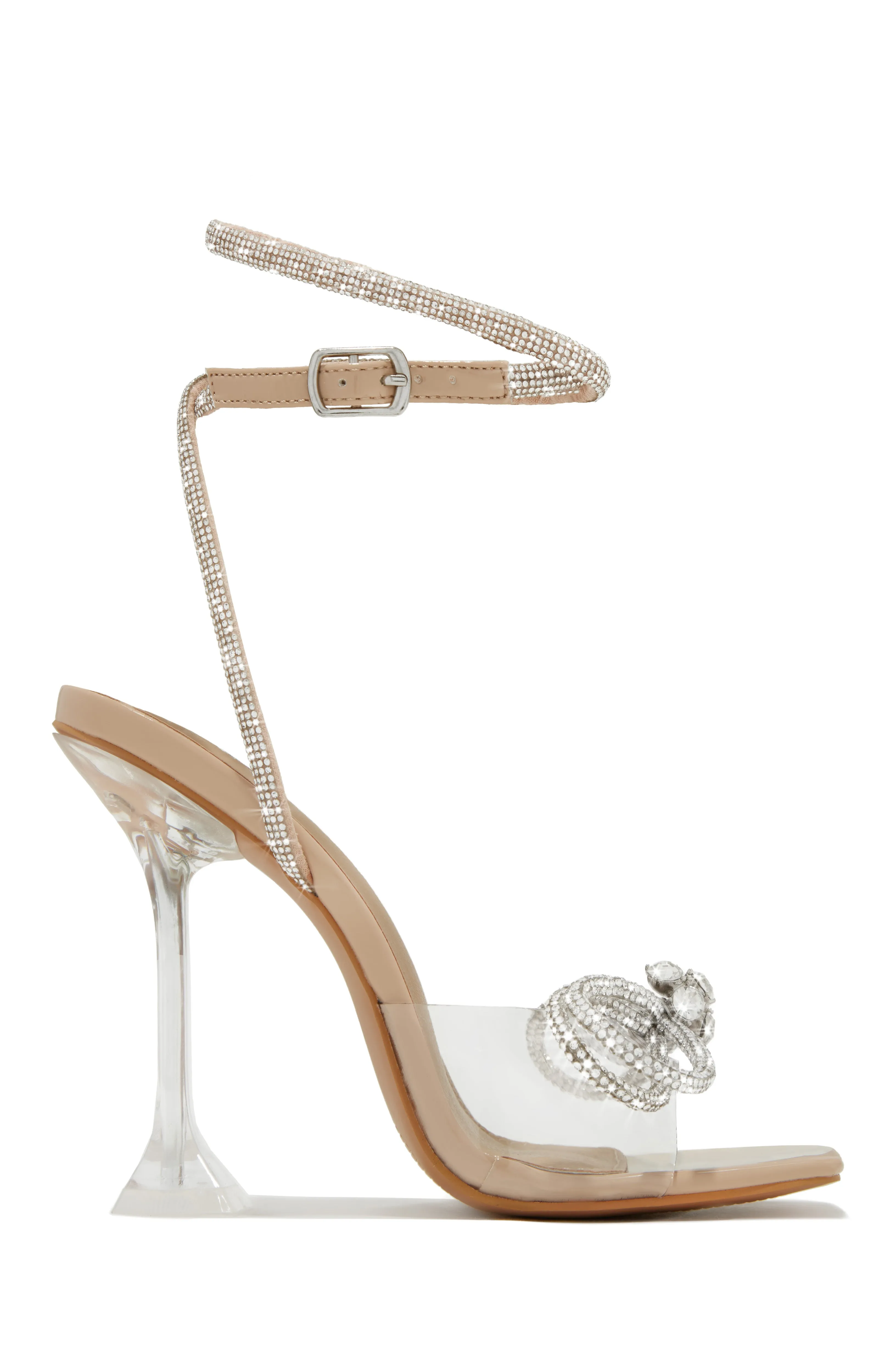 Amaria Embellished Bow Strap High Heels - Nude