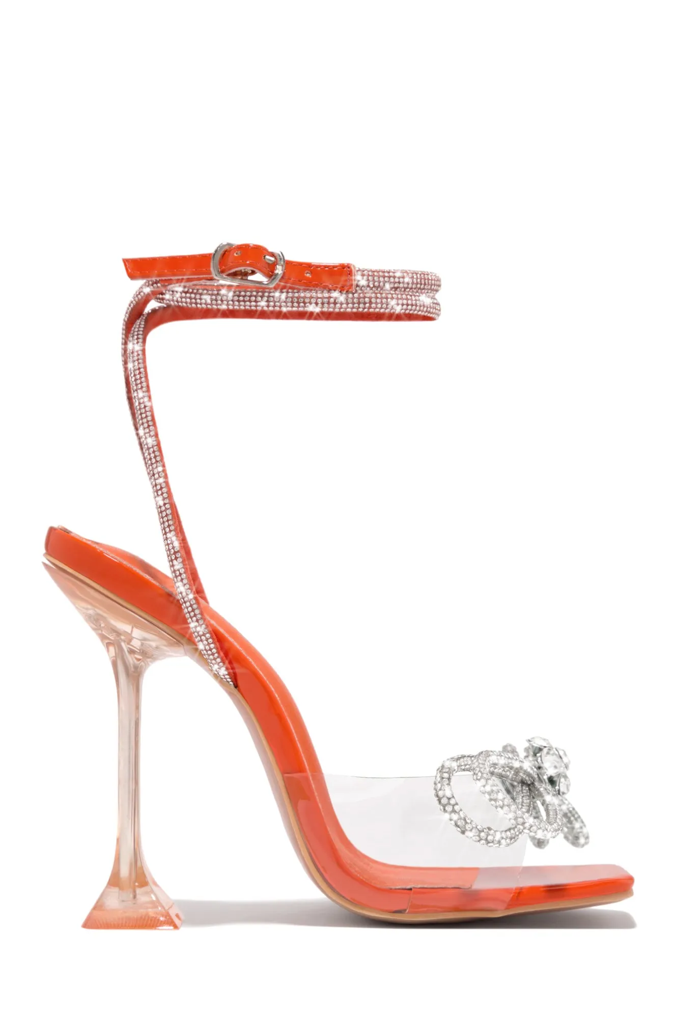 Amaria Embellished Bow Strap High Heels - Orange