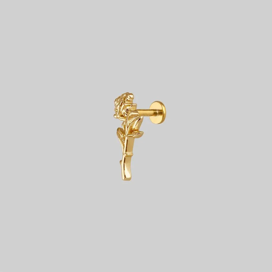 AMOR. Gold Rose Stem Stud Earring - Helix/Tragus