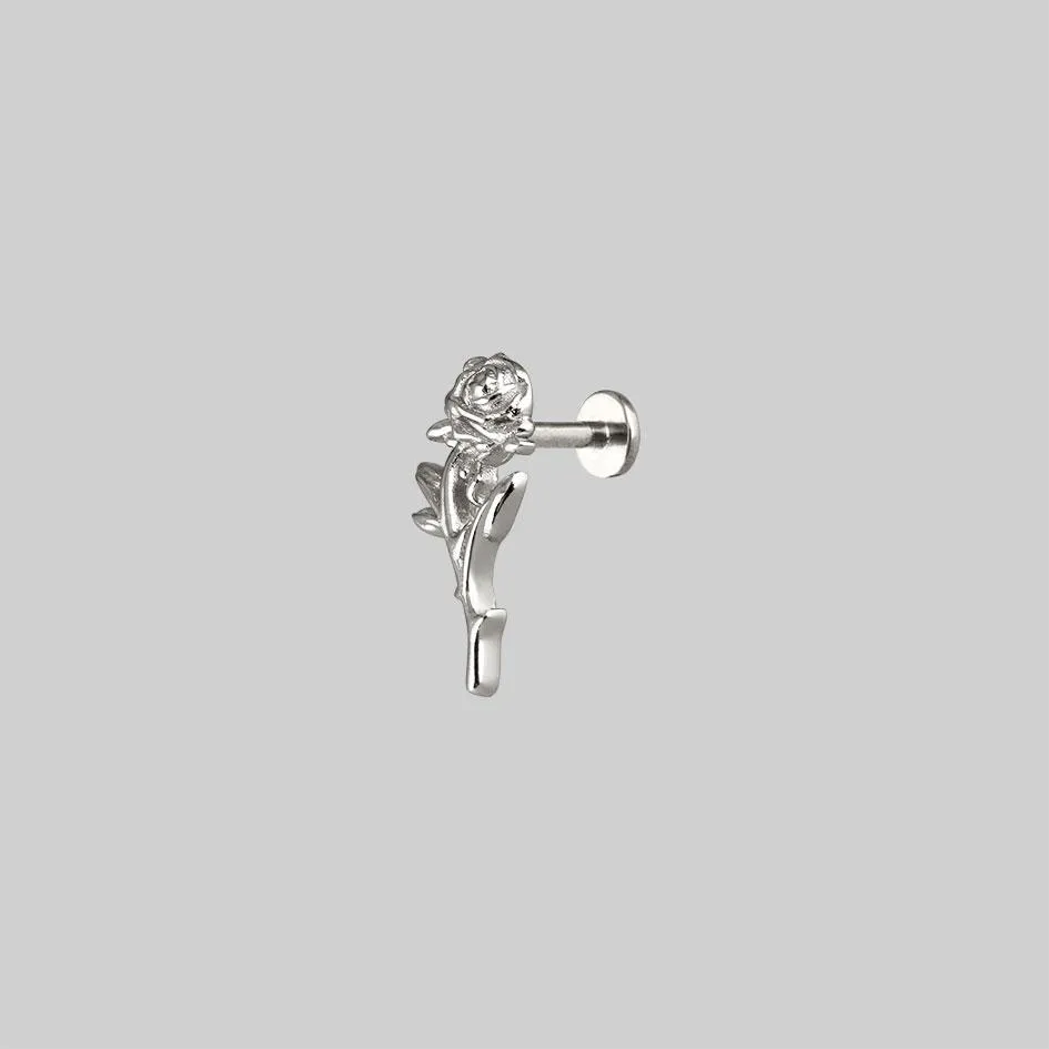 AMOR. Silver Rose Stem Stud Earring - Helix/Tragus