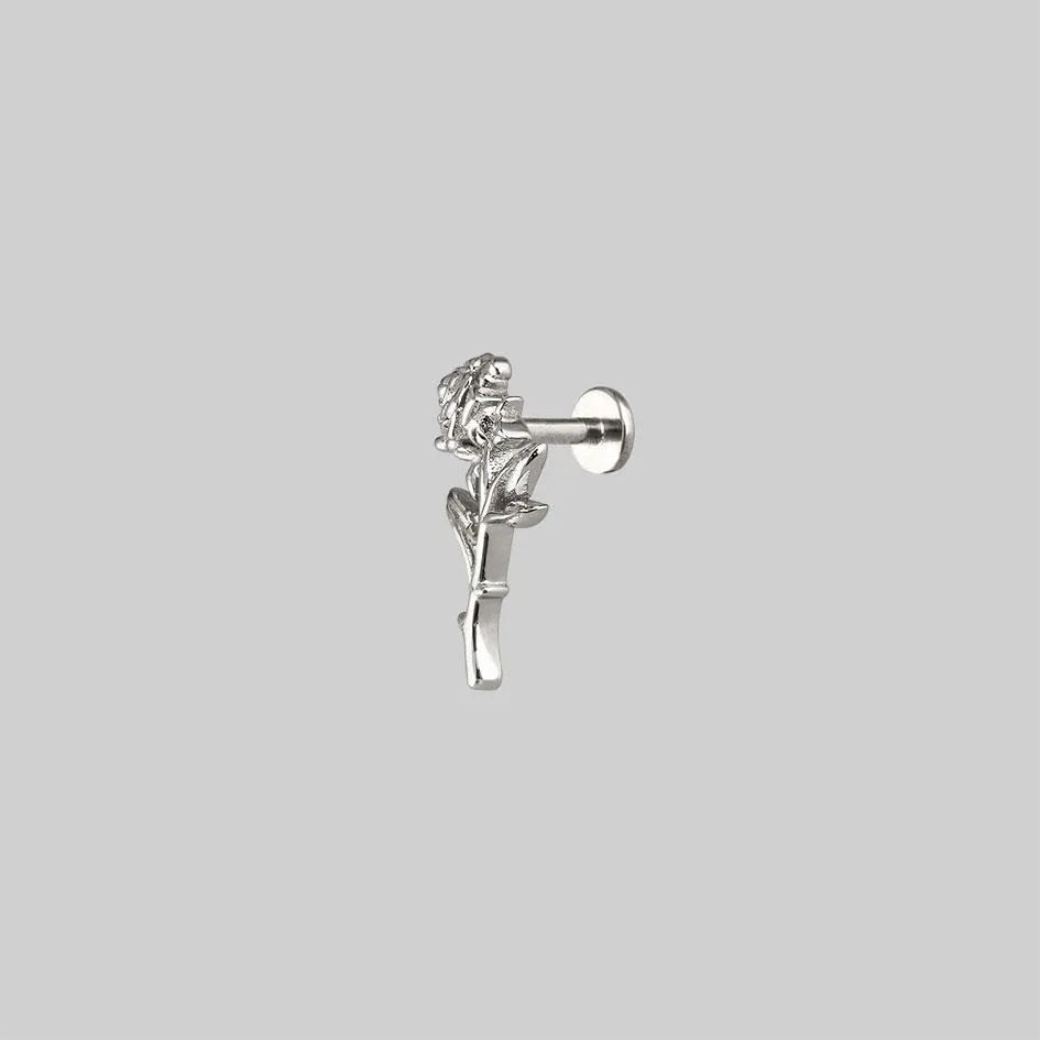 AMOR. Silver Rose Stem Stud Earring - Helix/Tragus