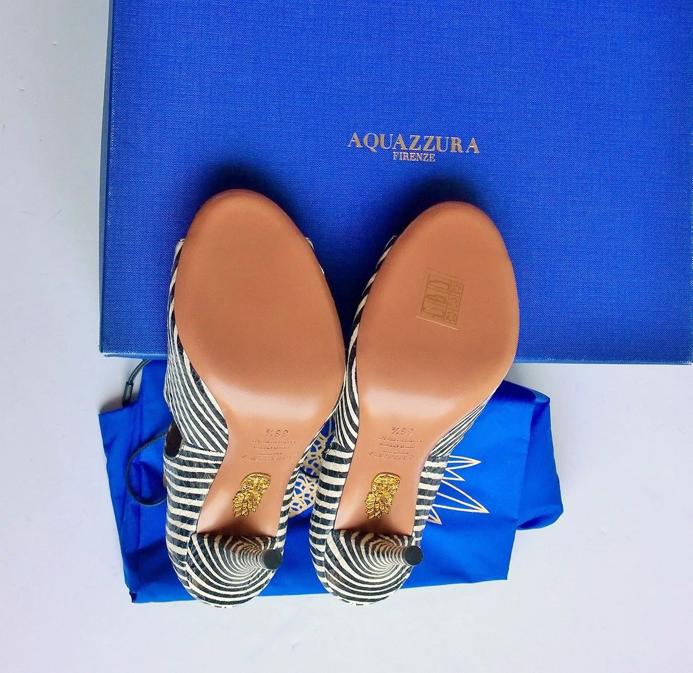 Aquazzura C'est Chic 105 Printed Elaphe Sandals in Black and White Heels