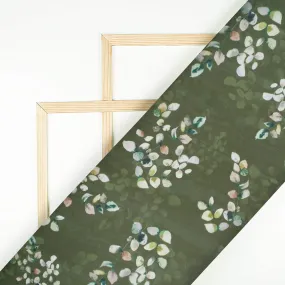 Army Green And White Floral Pattern Digital Print Organza Satin Fabric