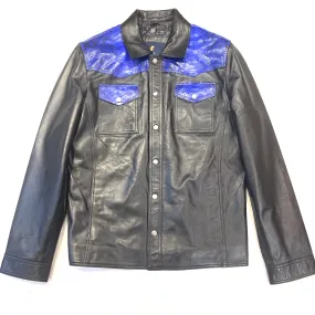 Barya NewYork Blue/Black Python Snakeskin Button-Up Shirt