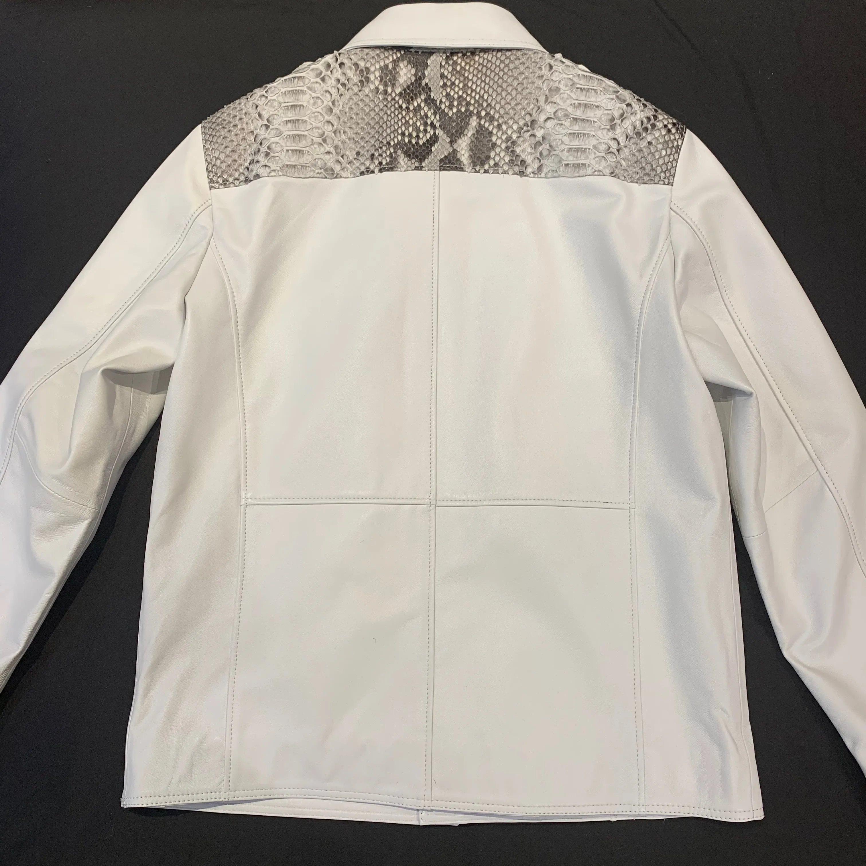 Barya NewYork White/Natural Python Snakeskin Button-Up Shirt