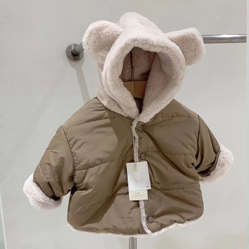 Bear Fur Hooded Children's Coat in Camel