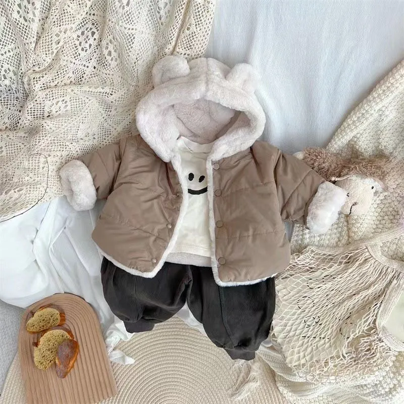 Bear Fur Hooded Children's Coat in Camel