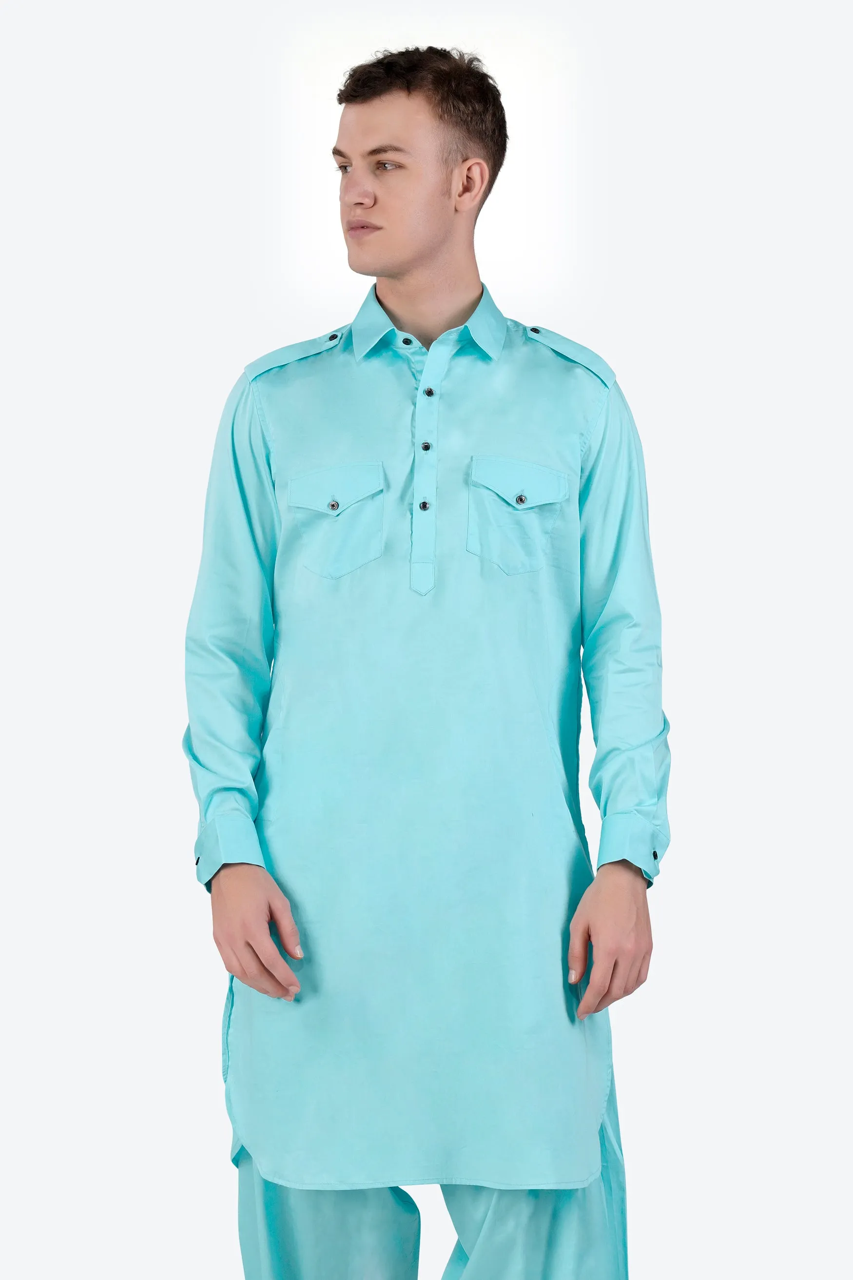 Blizzard Blue Subtle Sheen Super Soft Premium Cotton Pathani