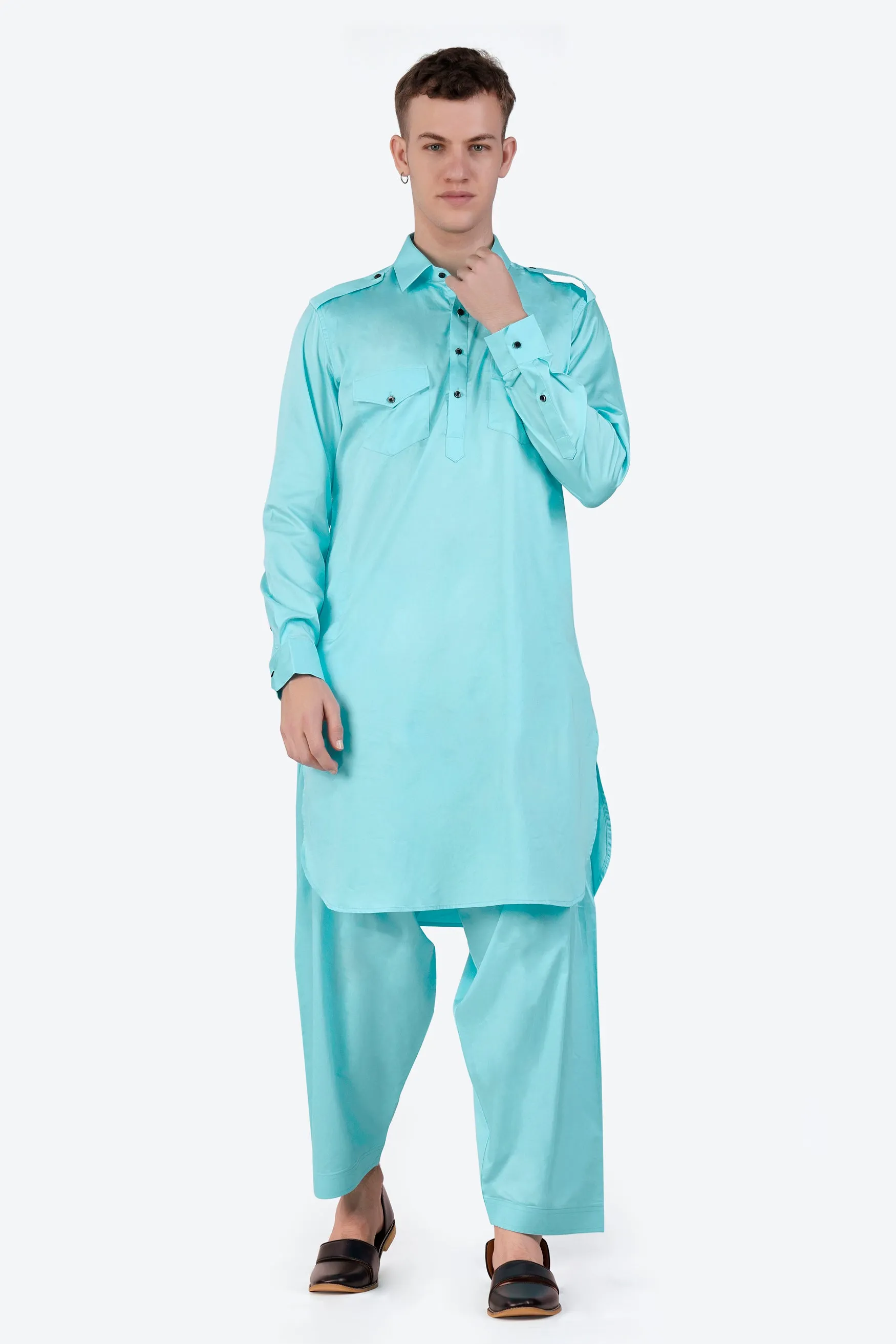 Blizzard Blue Subtle Sheen Super Soft Premium Cotton Pathani