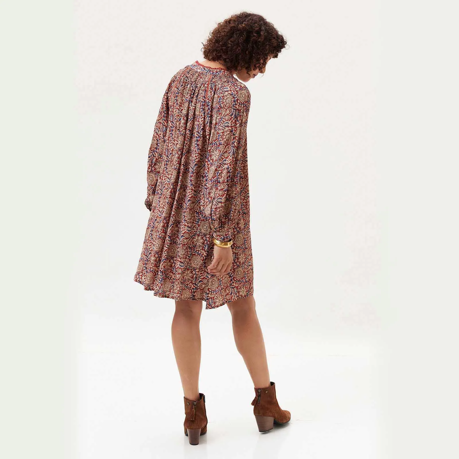 Bohemian Block Print Party Dress - 100% Cupro