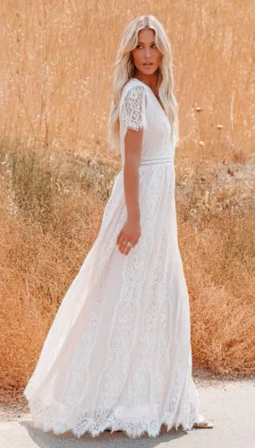 Bohemian Maxi Embroidery White Lace long Tunic Beach Dress