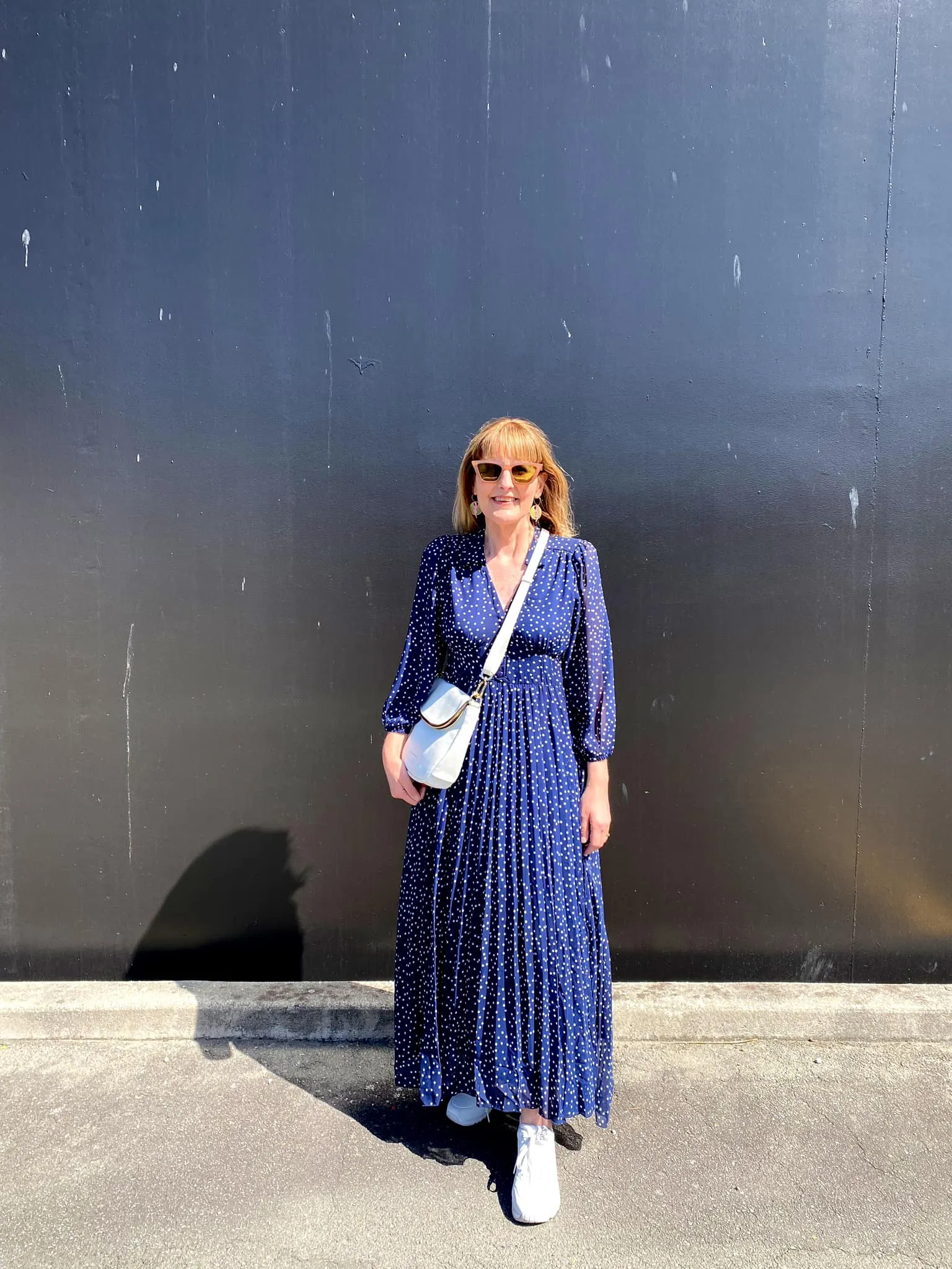 Boho Australia Holly Pleated Midi Dress Navy White Dot