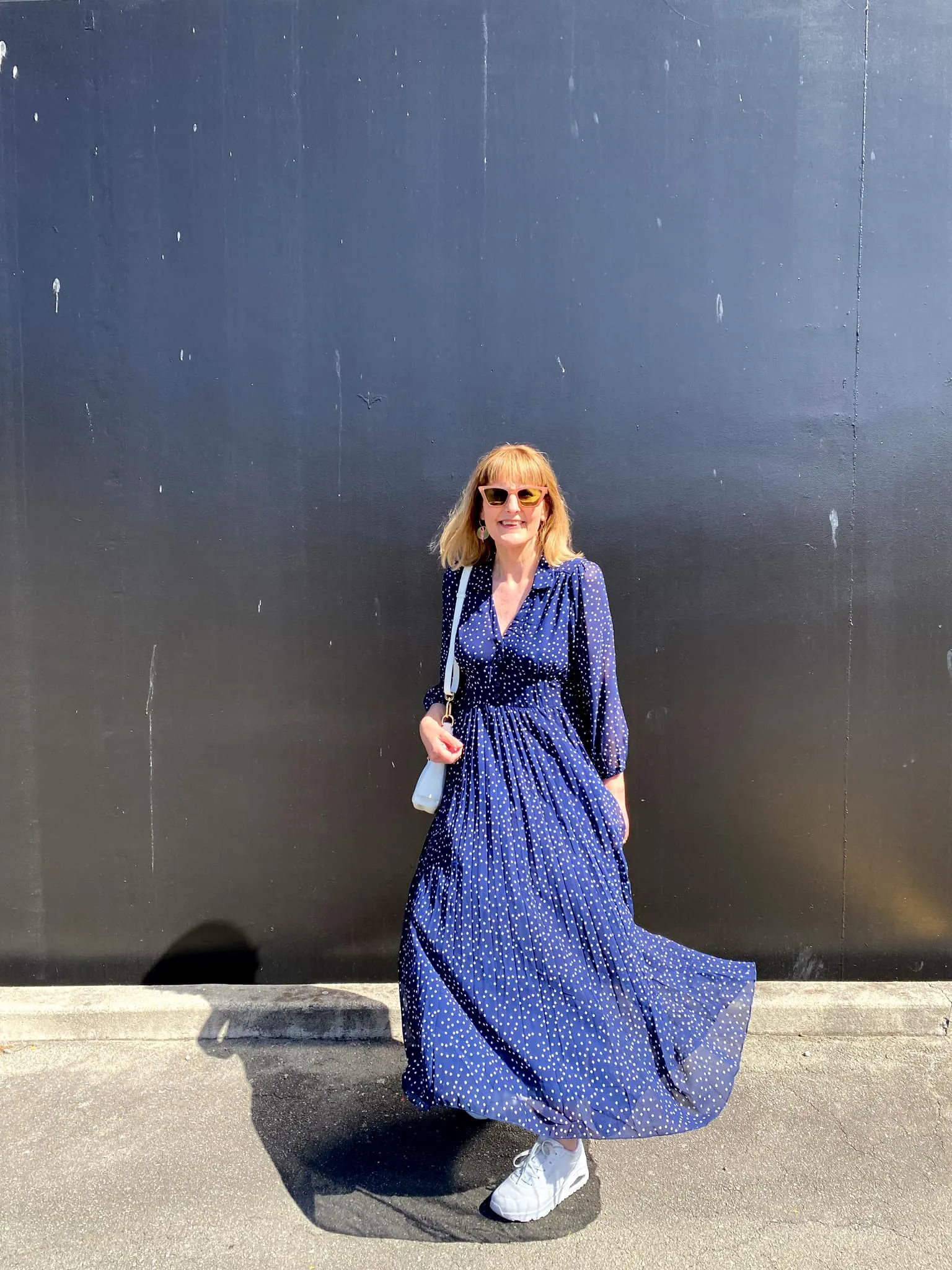 Boho Australia Holly Pleated Midi Dress Navy White Dot