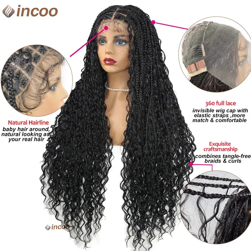 Boho Box Braided Wigs Curly Hair Synthetic Full Lace Front