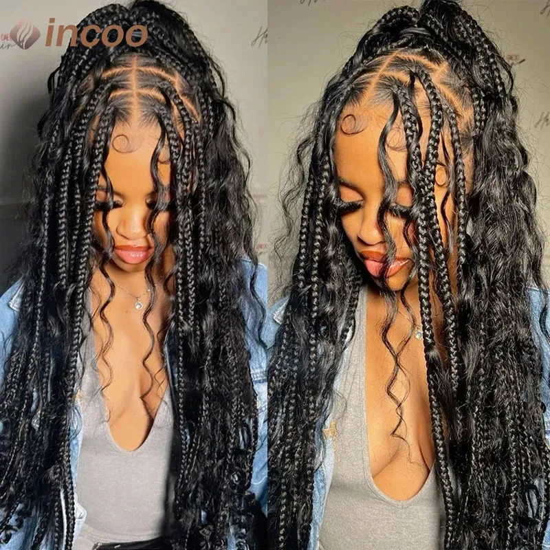 Boho Box Braided Wigs Curly Hair Synthetic Full Lace Front