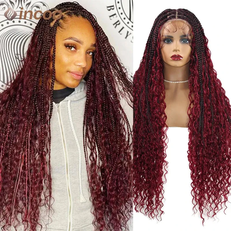 Boho Box Braided Wigs Curly Hair Synthetic Full Lace Front