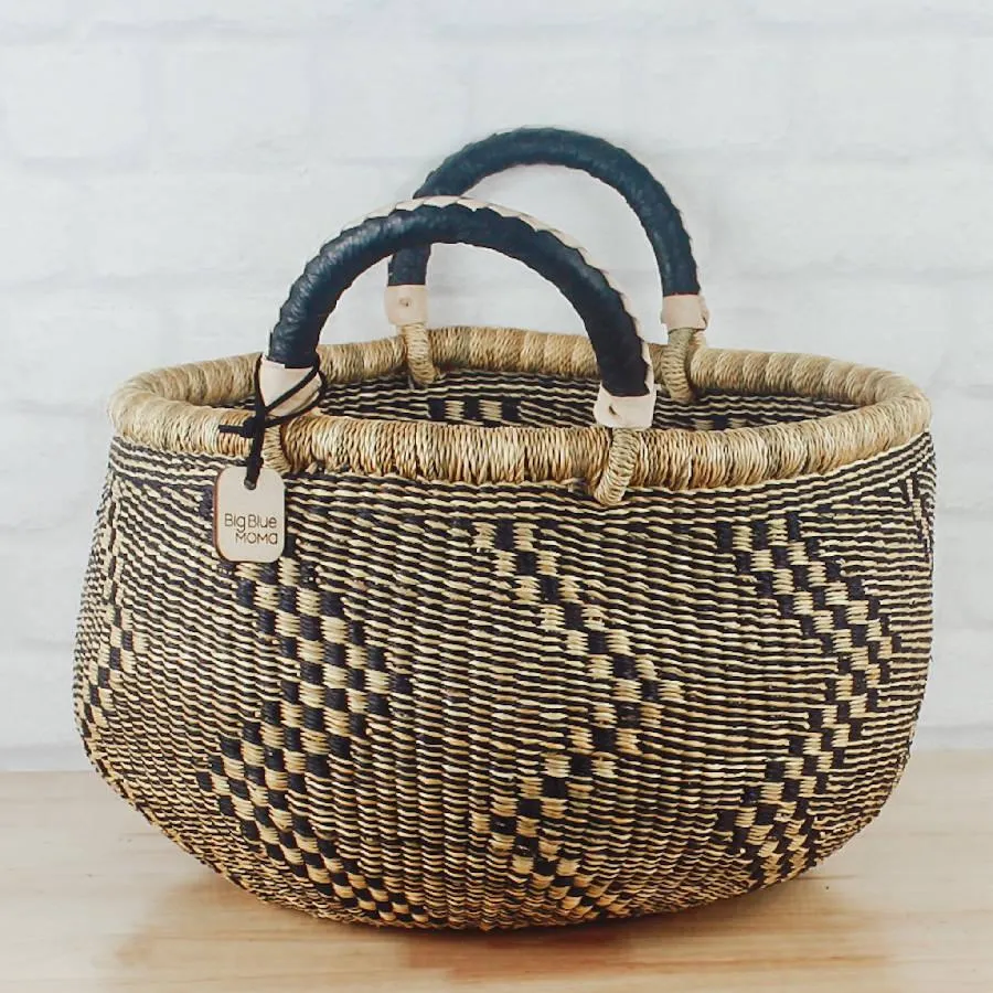 Bolga Round Basket - Natural/Navy