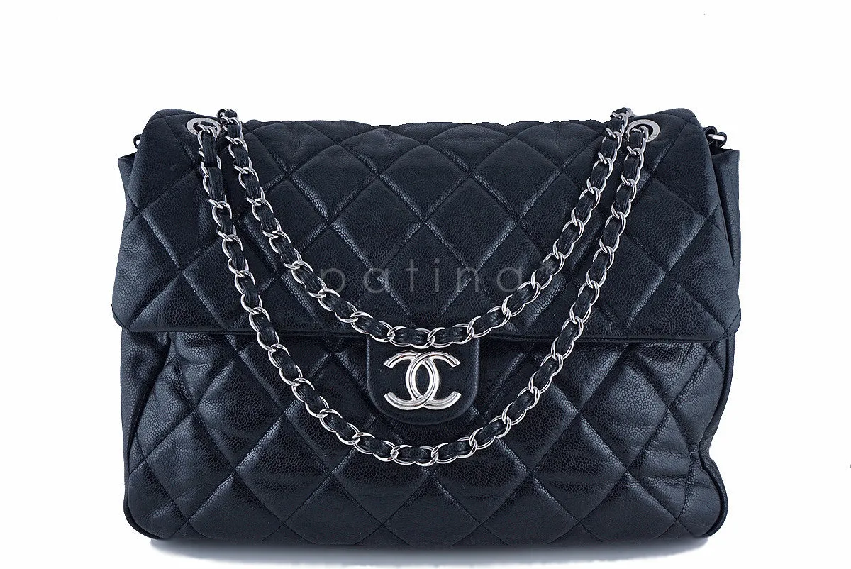 Chanel 16" Black Soft Caviar Bookbag XL Flap Tote Bag