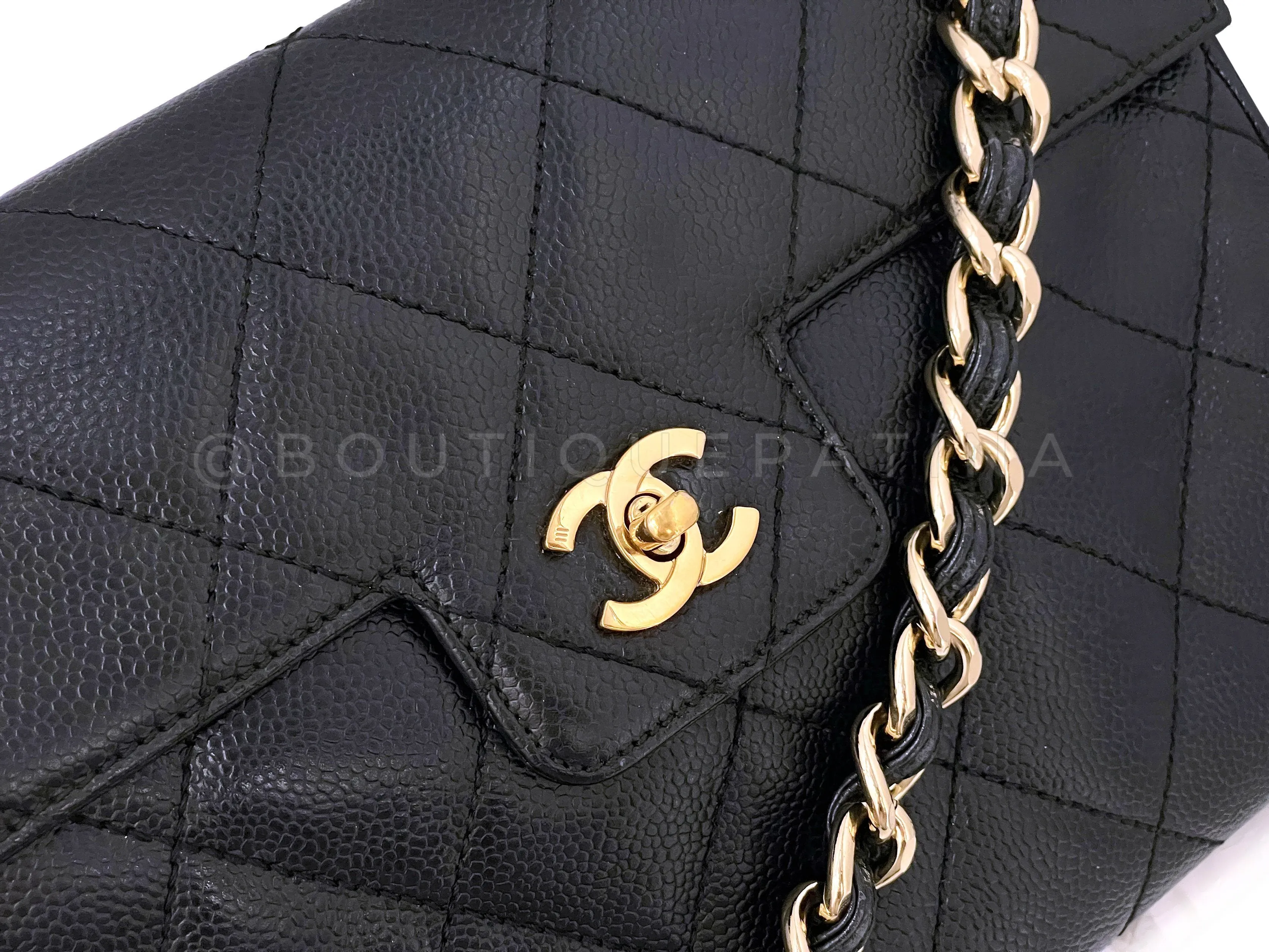 Chanel 2002 Vintage Black Caviar Chunky Single Chain Flap Bag 24k GHW