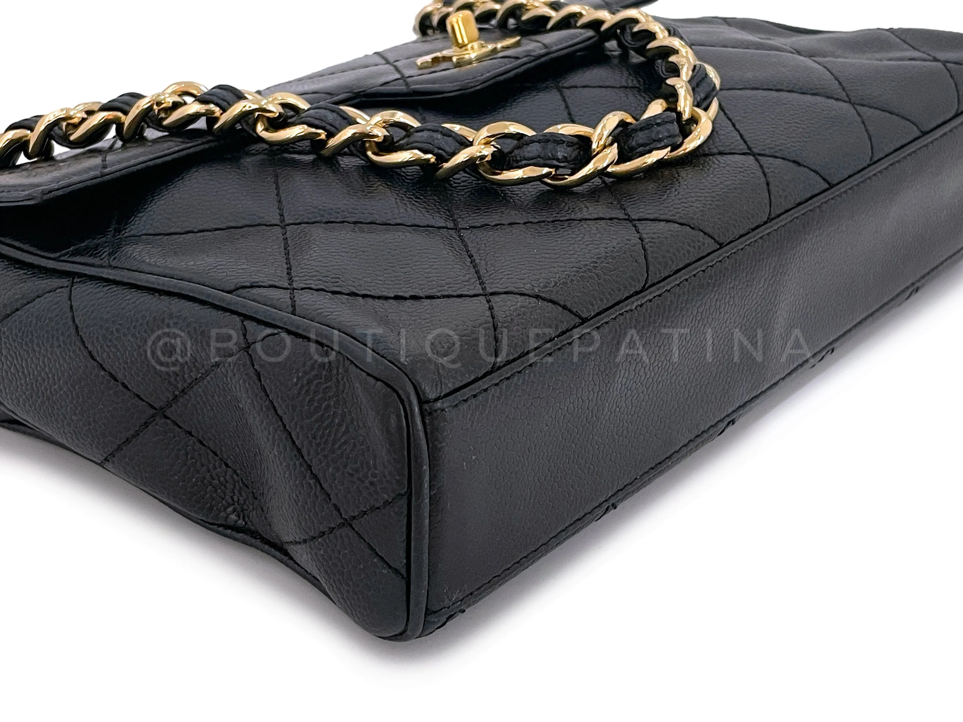 Chanel 2002 Vintage Black Caviar Chunky Single Chain Flap Bag 24k GHW