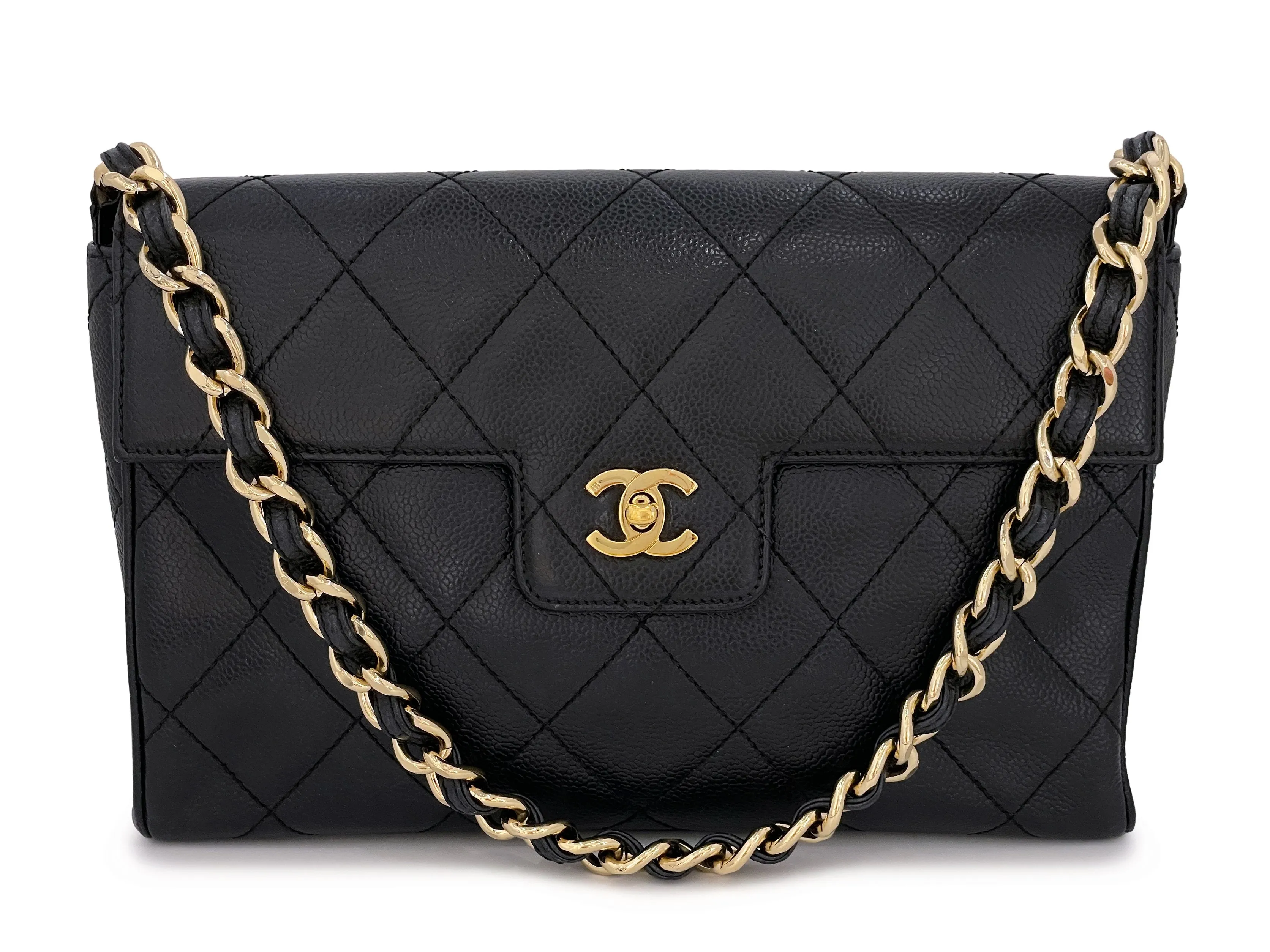 Chanel 2002 Vintage Black Caviar Chunky Single Chain Flap Bag 24k GHW