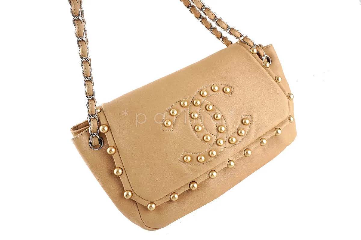 Chanel Beige Rare Pearl Obsession Jumbo Classic Accordion Flap Bag