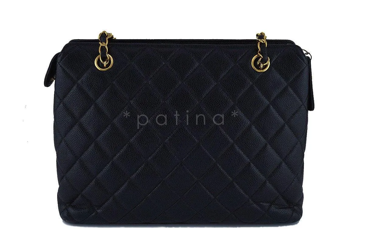 Chanel Black Caviar Classic Quilted Flap Shopper Tote Bag