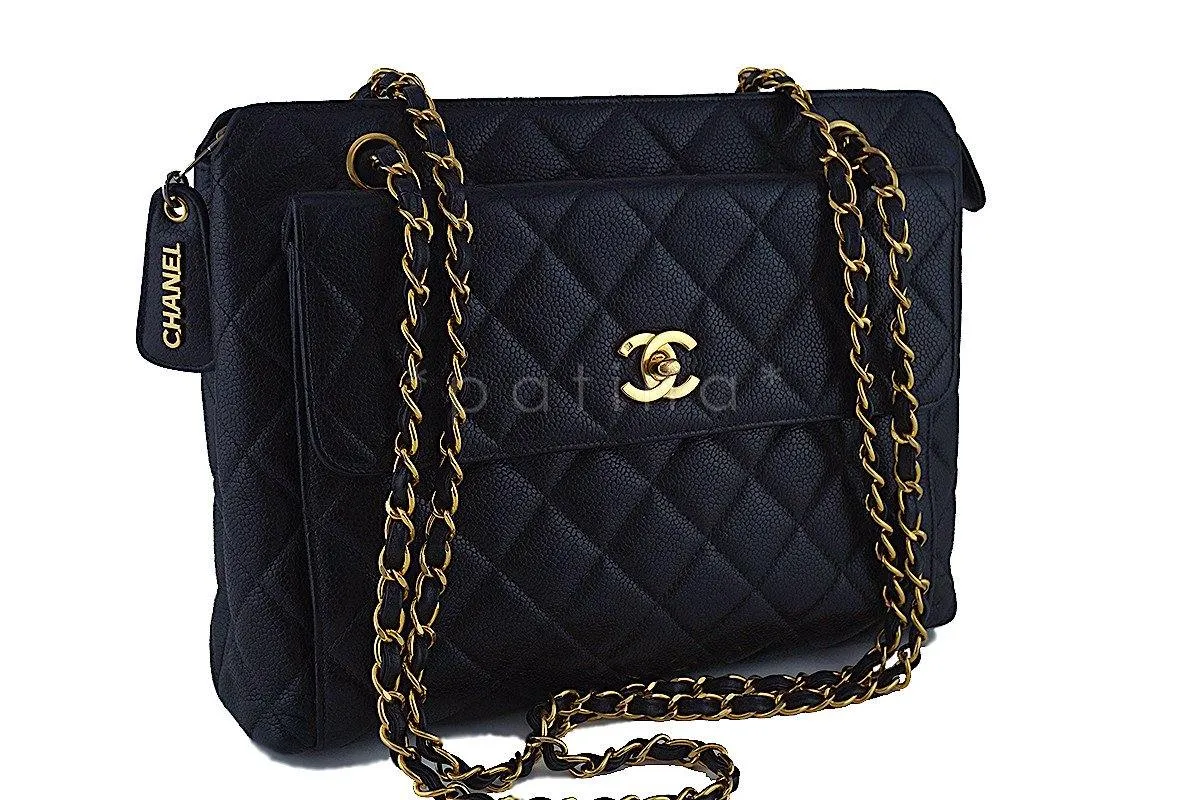 Chanel Black Caviar Classic Quilted Flap Shopper Tote Bag