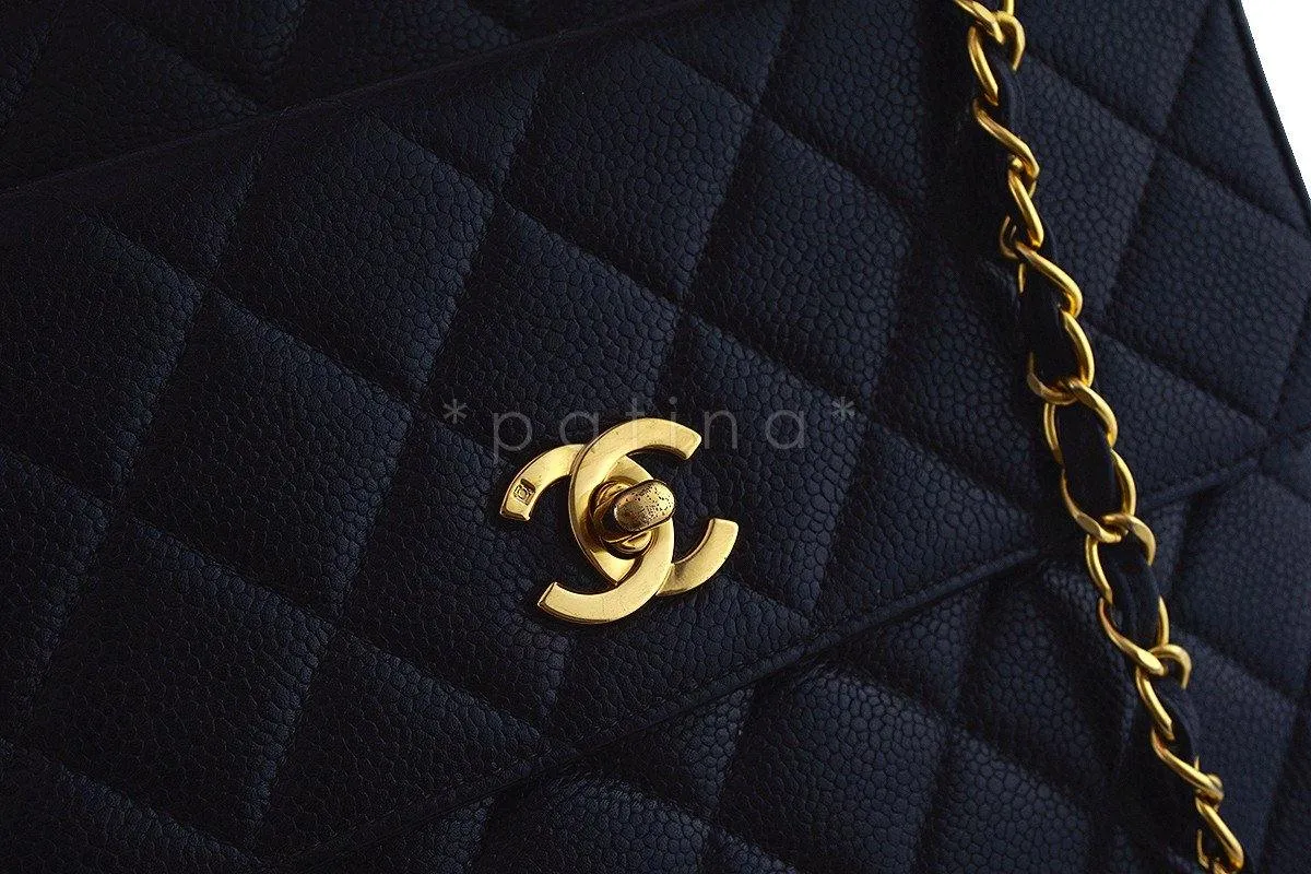 Chanel Black Caviar Classic Quilted Flap Shopper Tote Bag