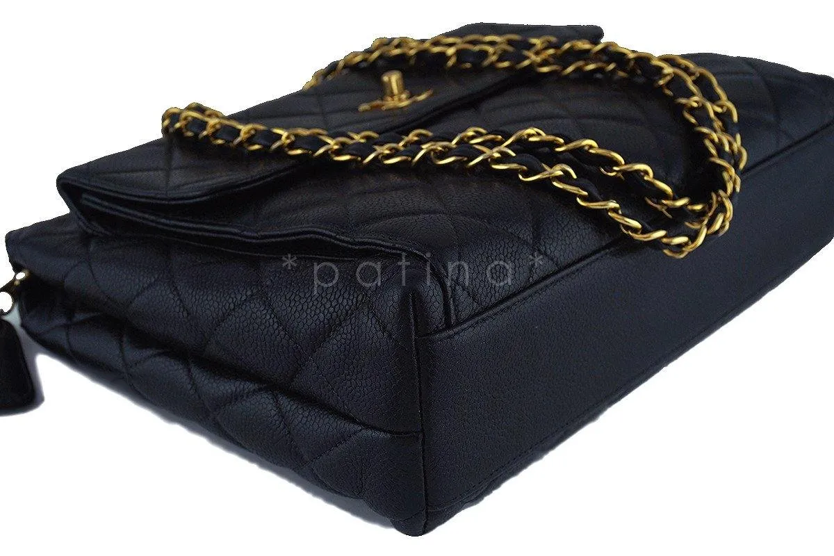 Chanel Black Caviar Classic Quilted Flap Shopper Tote Bag