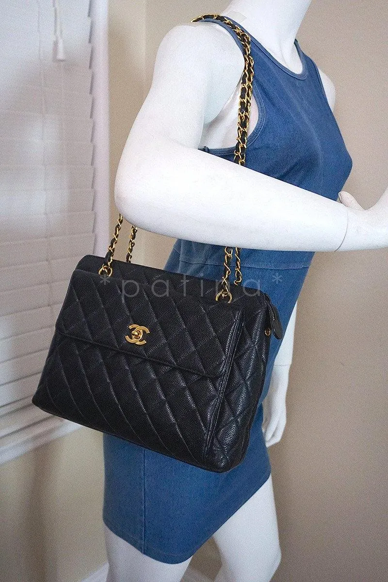 Chanel Black Caviar Classic Quilted Flap Shopper Tote Bag