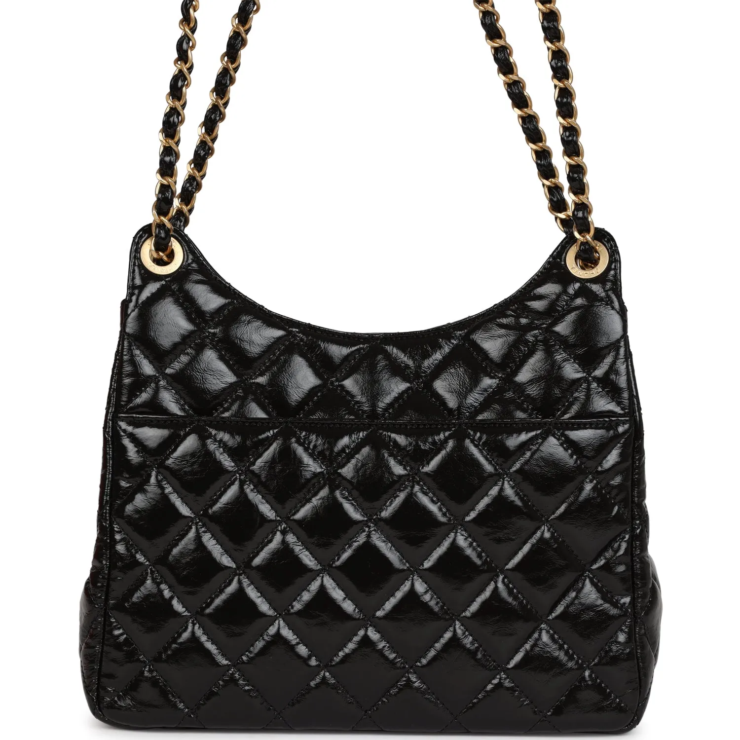 Chanel CC Hobo Bag Black Shiny Crumpled Calfskin Gold Hardware