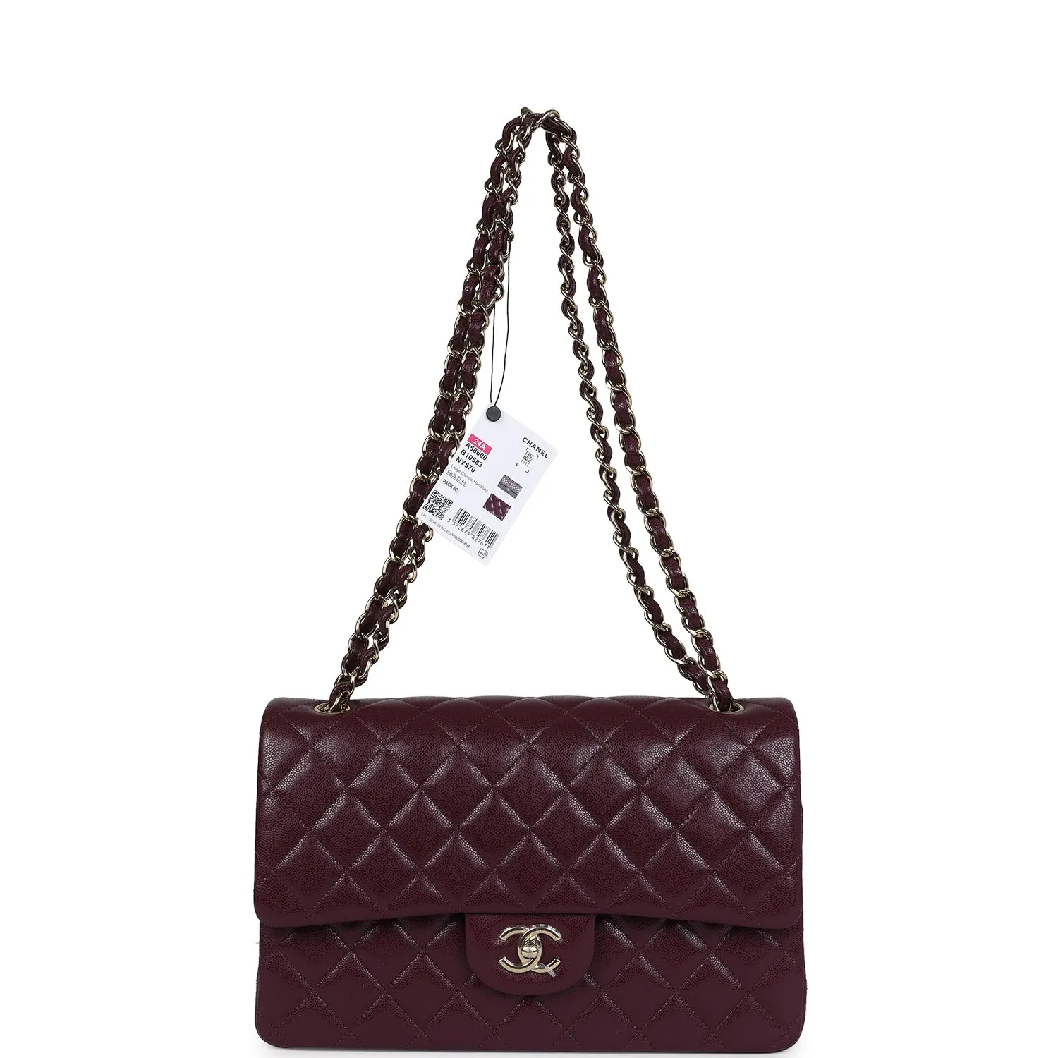 Chanel Jumbo Classic Double Flap Bag Dark Burgundy Shiny Caviar Gold Hardware