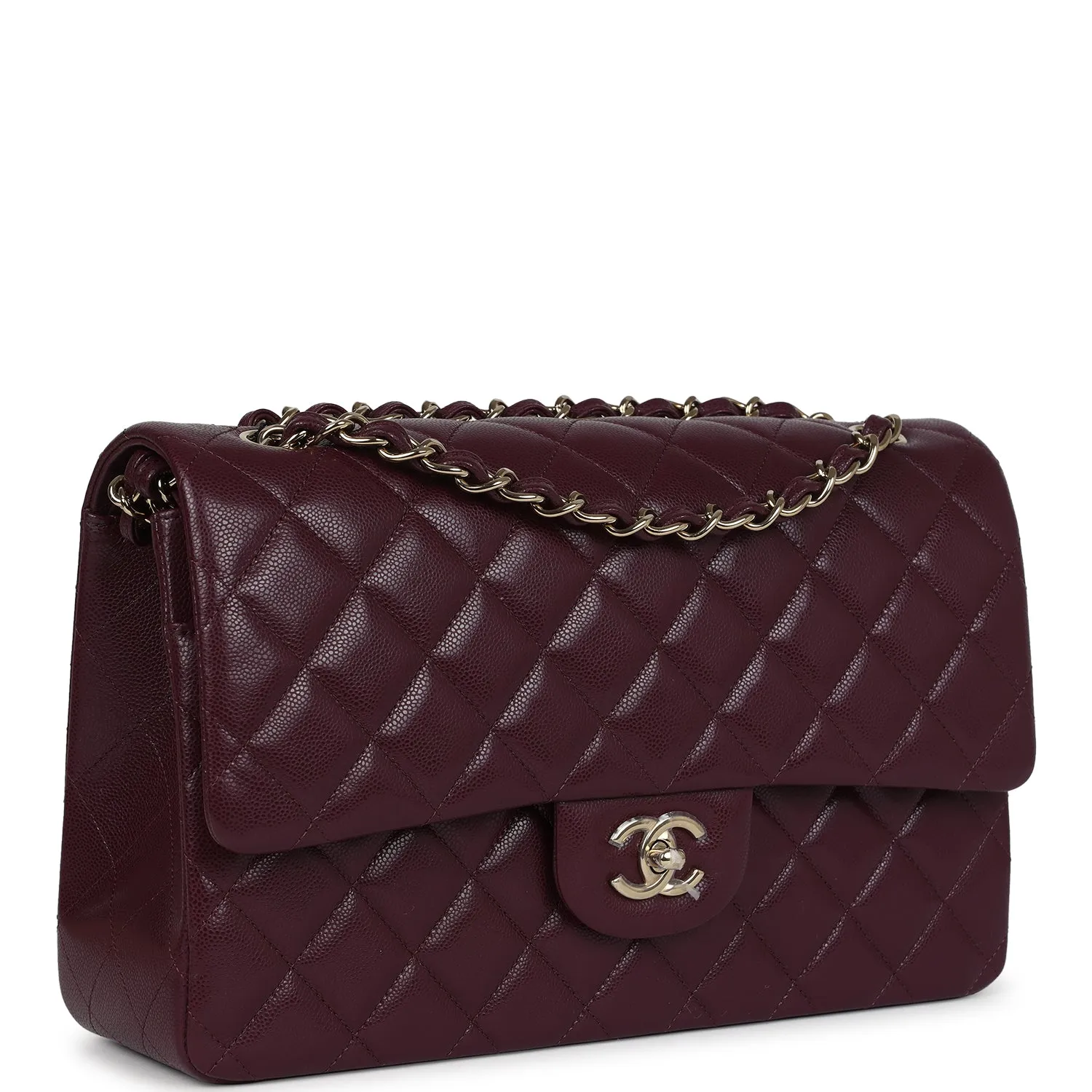 Chanel Jumbo Classic Double Flap Bag Dark Burgundy Shiny Caviar Gold Hardware