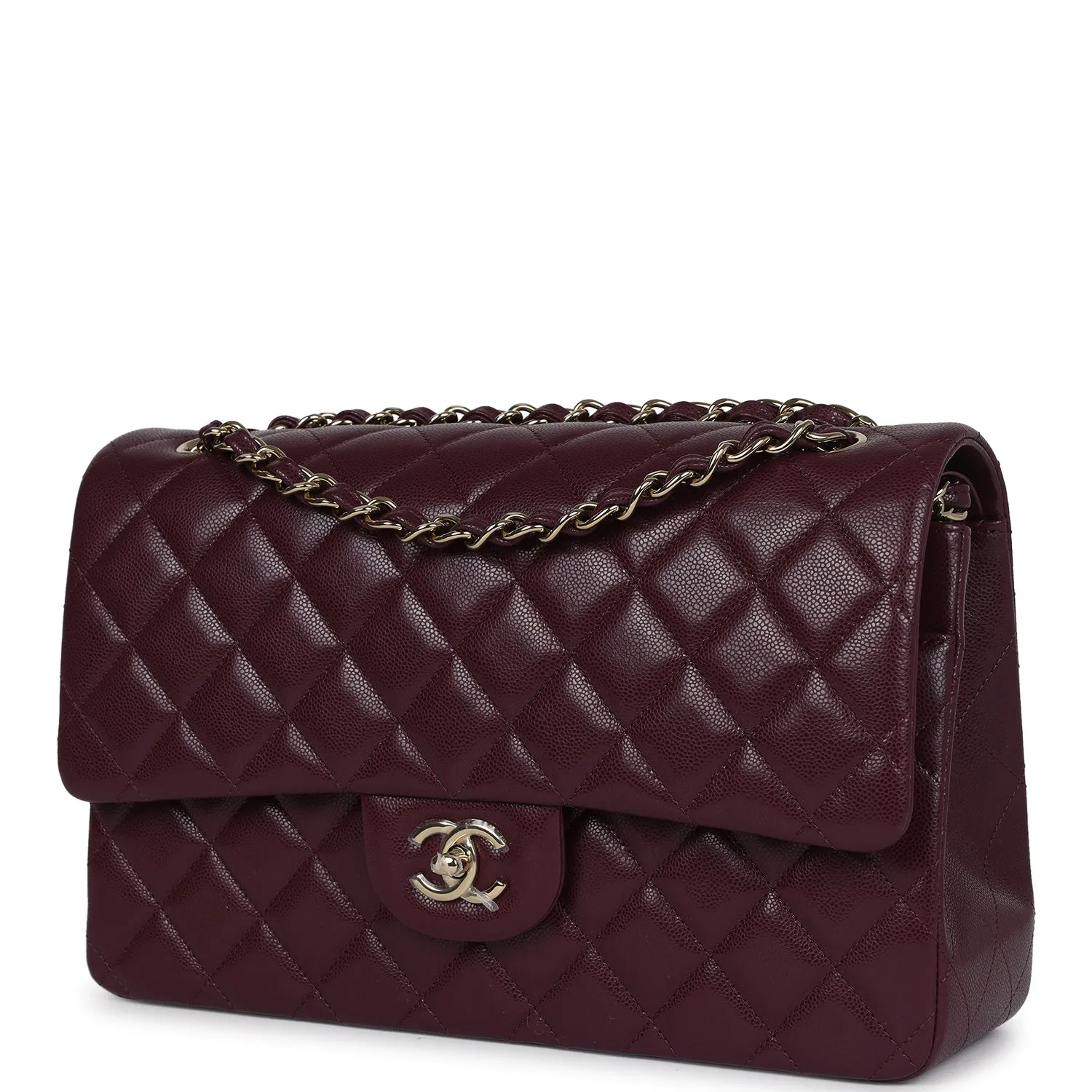 Chanel Jumbo Classic Double Flap Bag Dark Burgundy Shiny Caviar Gold Hardware