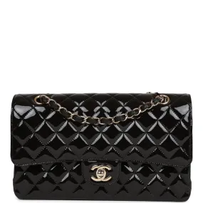 Chanel Medium Classic Double Flap Bag Black Patent Light Gold Hardware