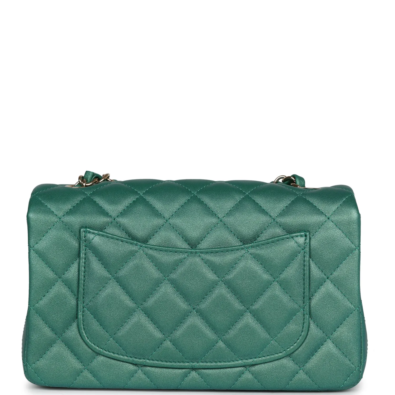 Chanel Mini Classic Rectangular Flap Iridescent Green Lambskin Light Gold Hardware