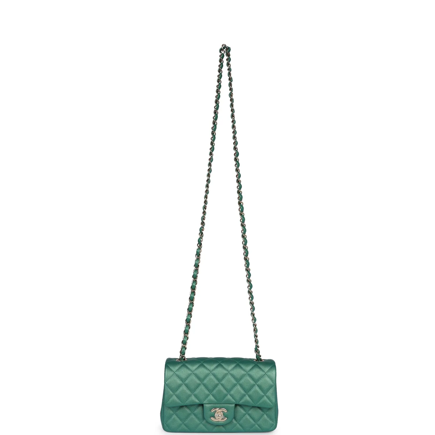 Chanel Mini Classic Rectangular Flap Iridescent Green Lambskin Light Gold Hardware