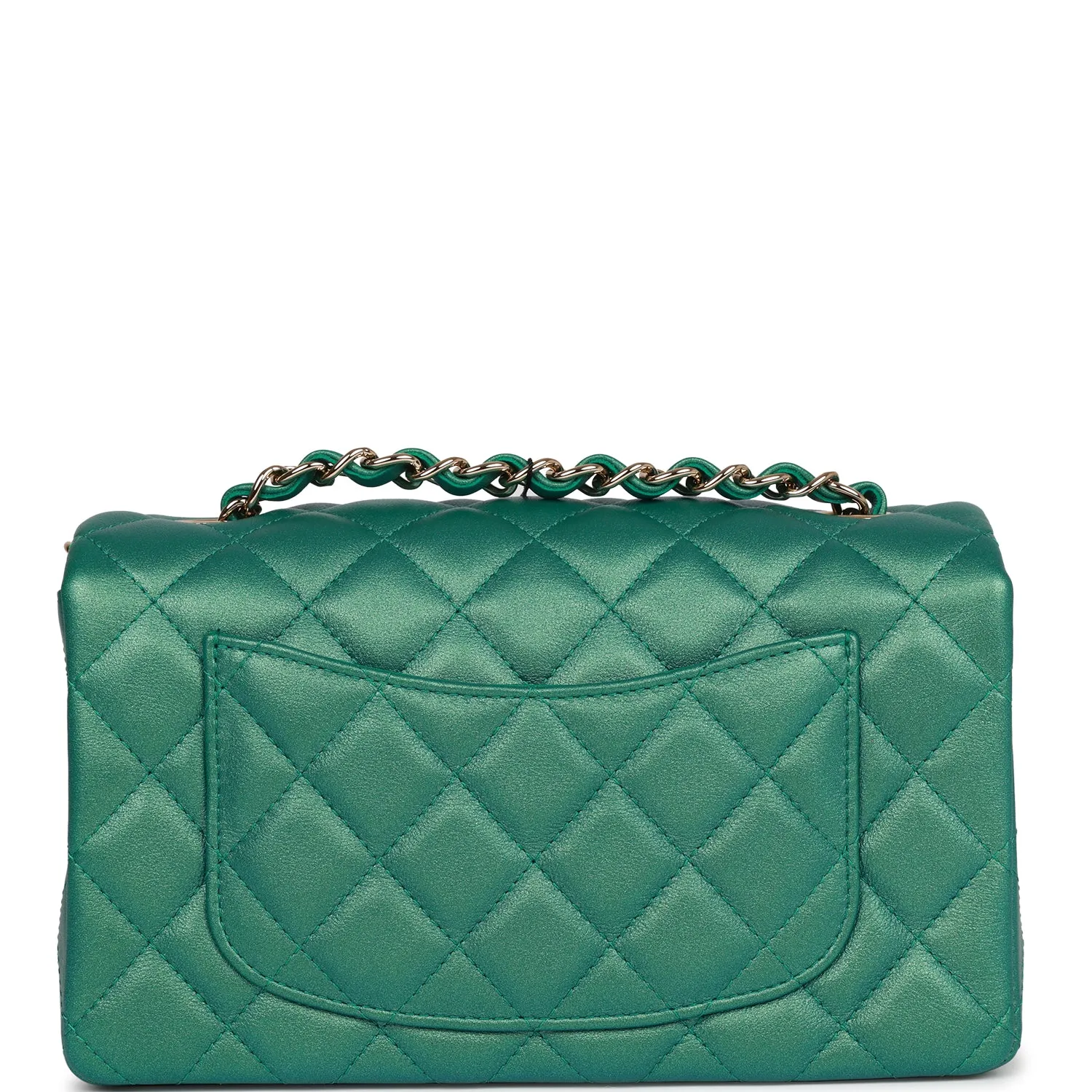 Chanel Mini Rectangular Flap Bag Green Iridescent Quilted Lambskin Light Gold Hardware