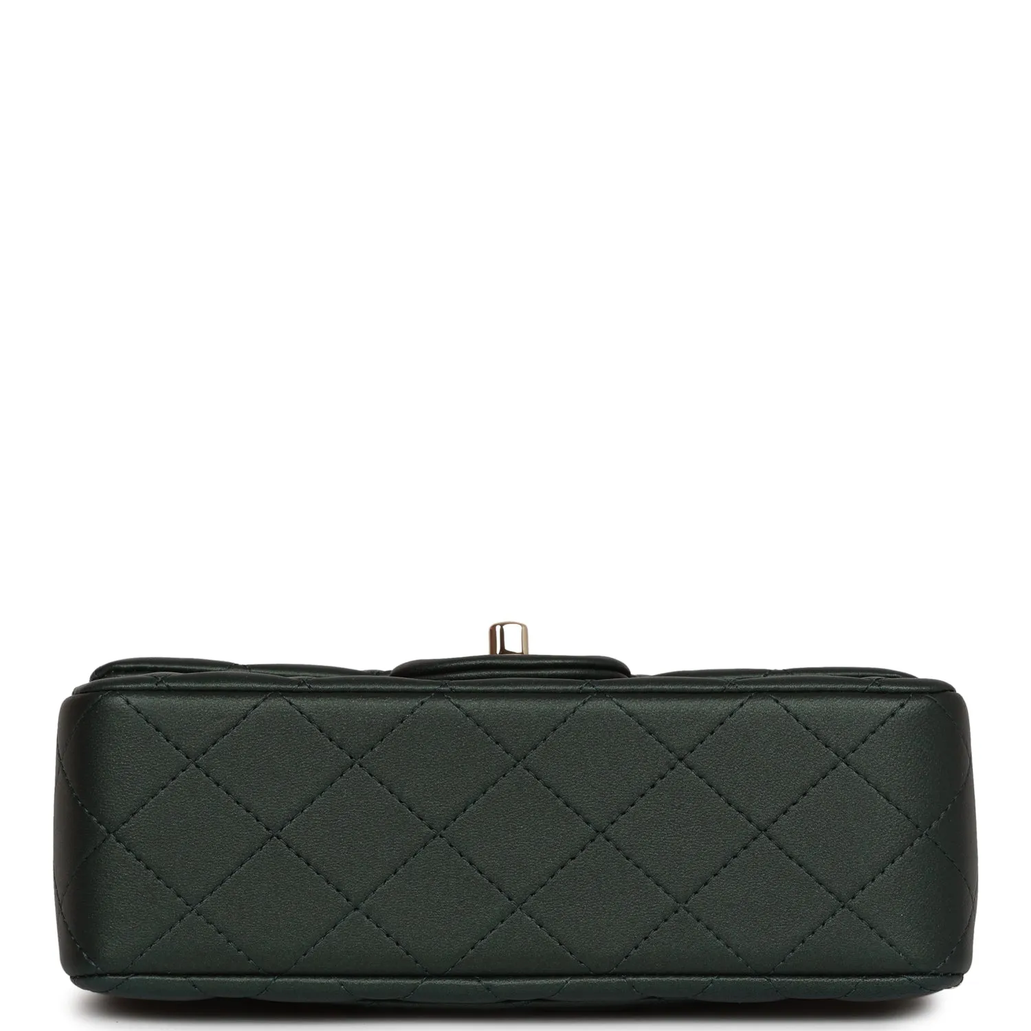 Chanel Mini Rectangular Flap with Top Handle Dark Green Lambskin Light Gold Hardware