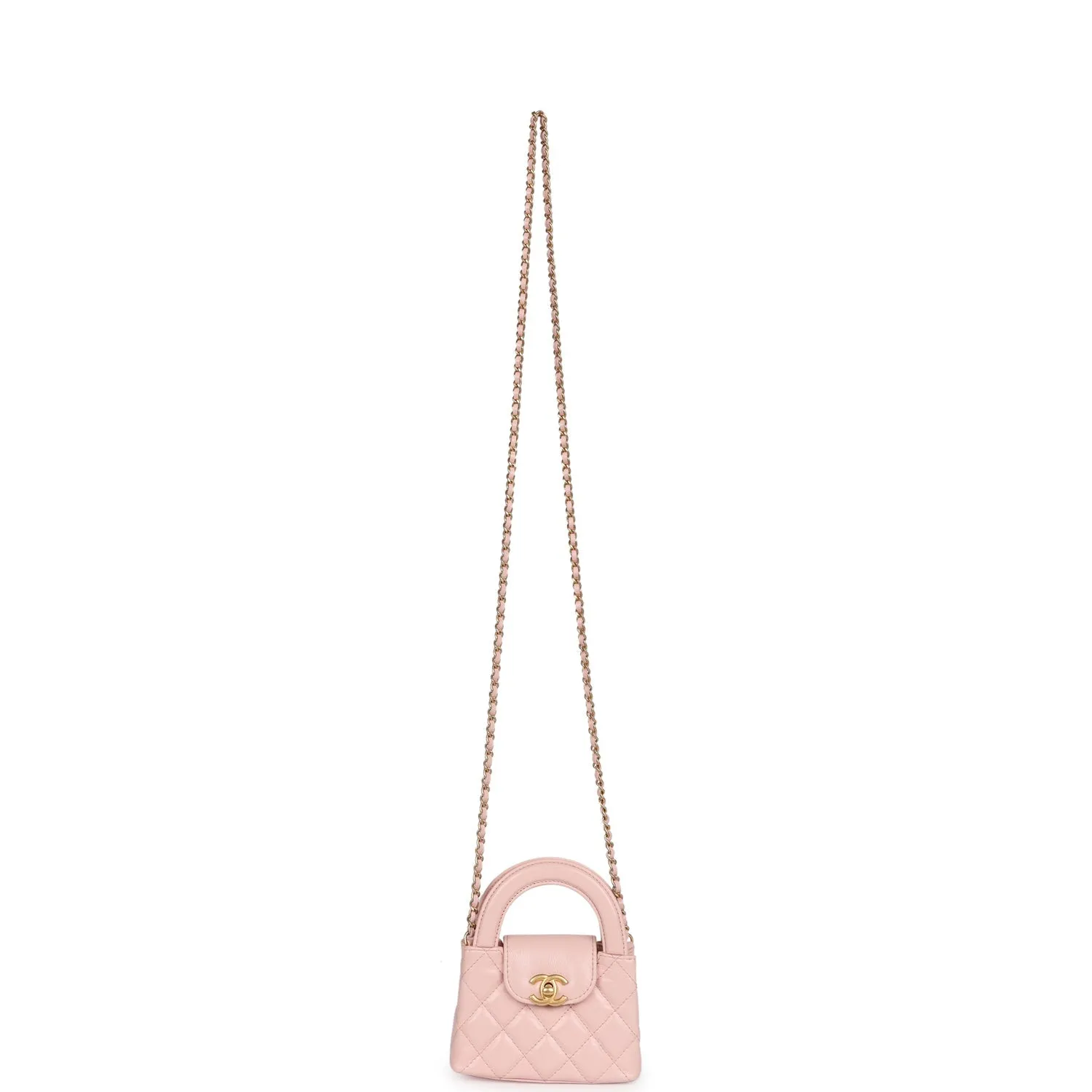 Chanel Nano Kelly Shopper Light Pink Shiny Aged Calfskin Brushed Gold Hardware