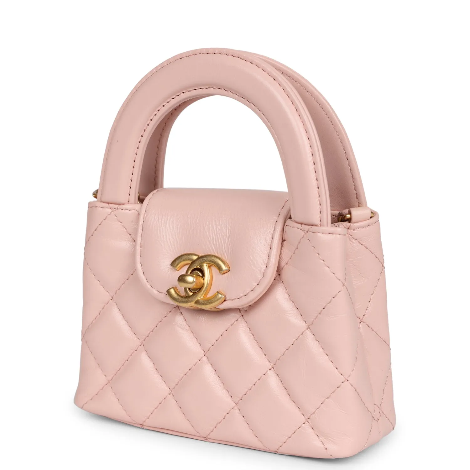 Chanel Nano Kelly Shopper Light Pink Shiny Aged Calfskin Brushed Gold Hardware