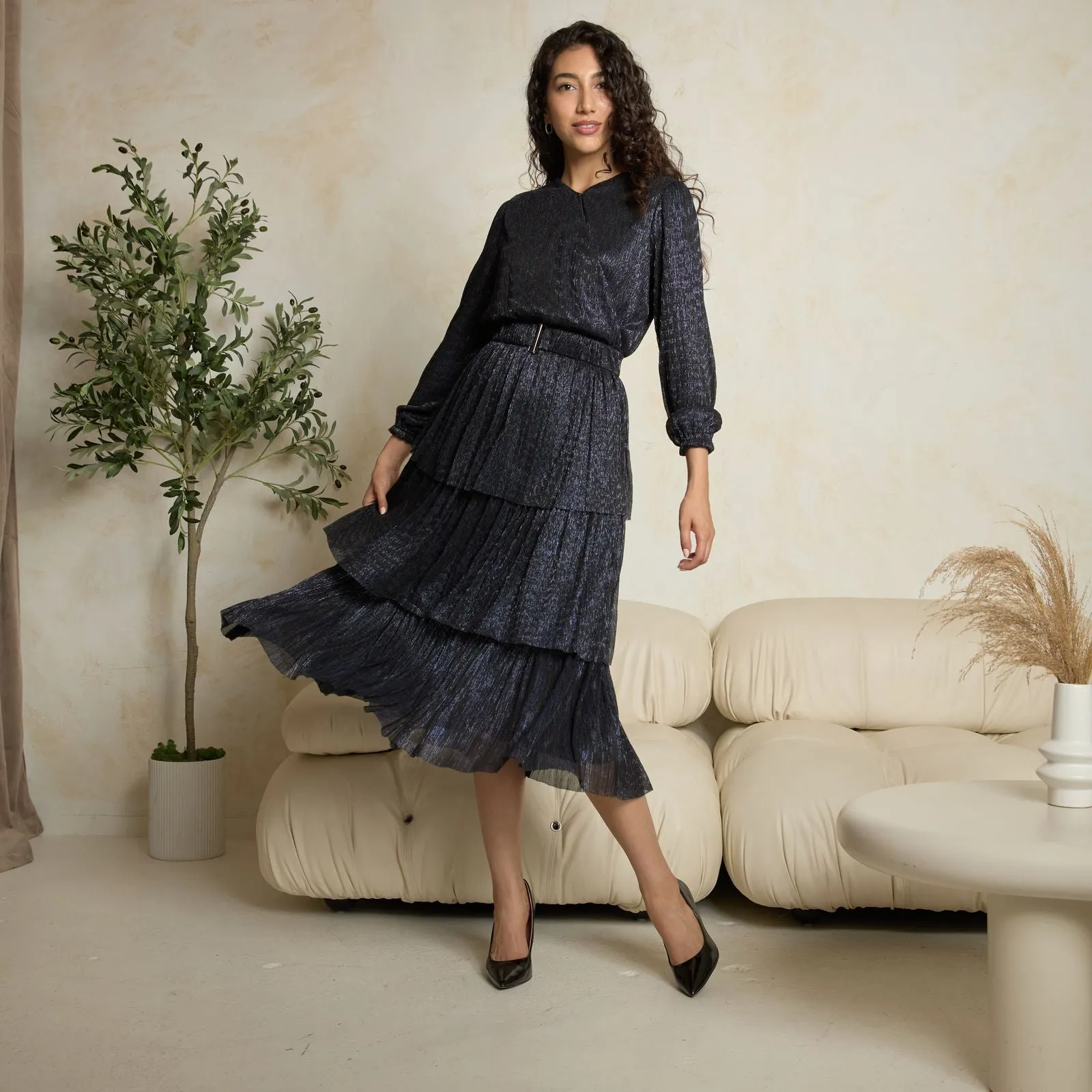 Charlene Dress Black/Navy Lurex