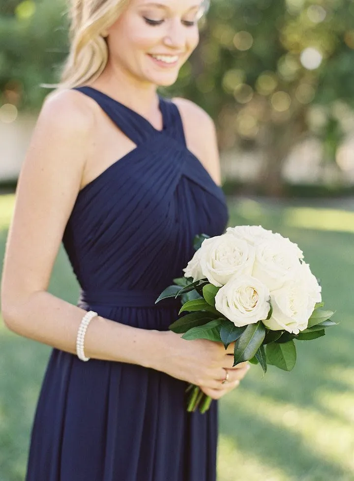 Charming Inexpensive Navy Blue Chiffon Sleeveless Backless Long Bridesmaid Dresses, WG130