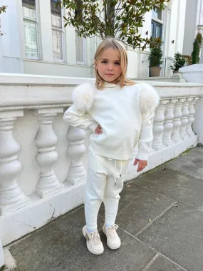 Childrens Cream Premium Faux Fur Tracksuit