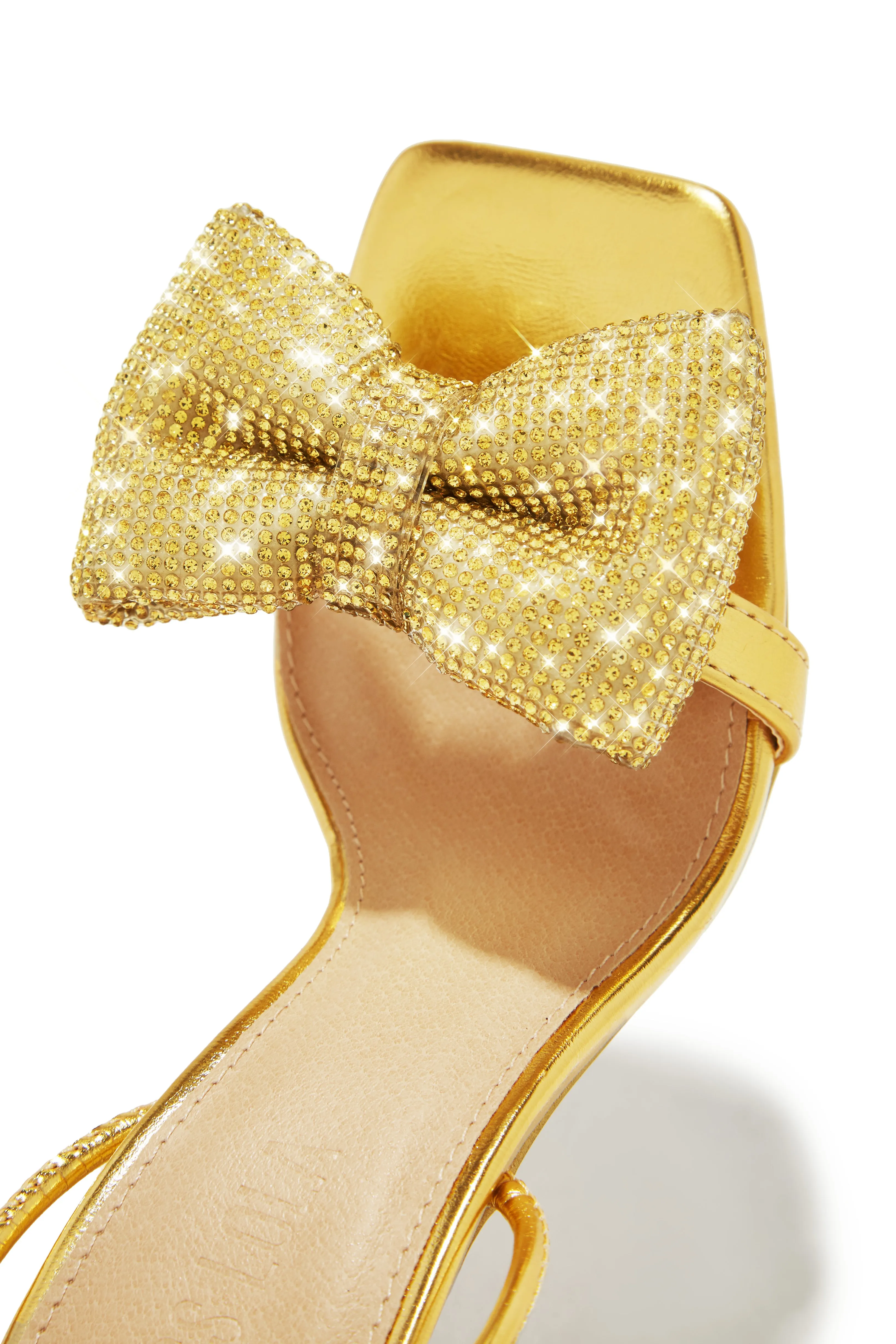 Ciela Lace Up Embellished Bow Heels - Gold